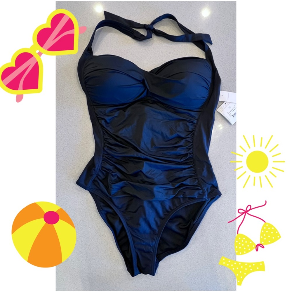 Liz Claiborne Black Swimwear Tie Neck Padded Bra Sz 16 NWT